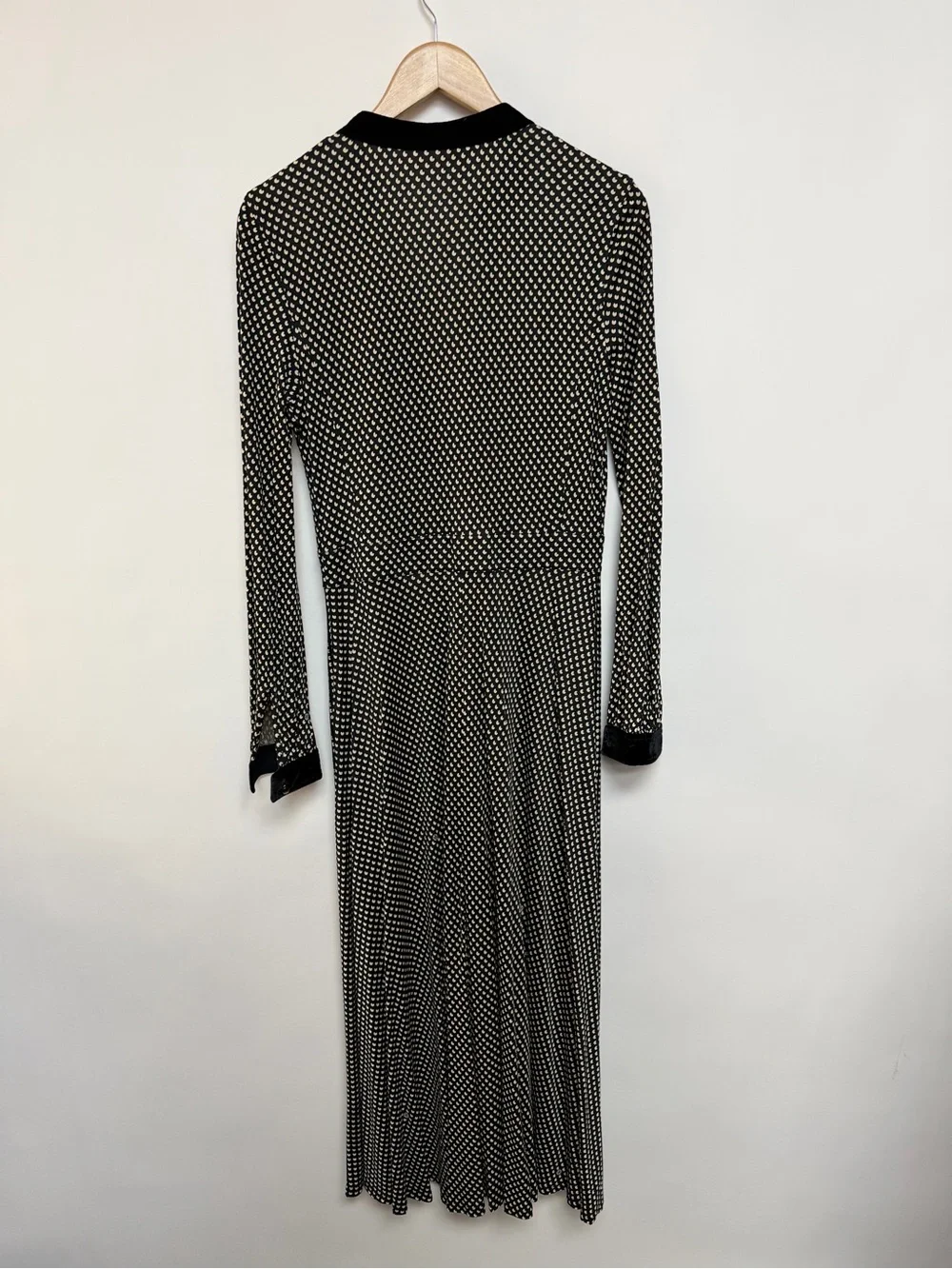 Tory Burch Anja Midi Dress Black Velvet Jazz Dot Long Sleeve Small $598